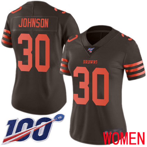 Cleveland Browns D Ernest Johnson Women Brown Limited Jersey #30 NFL Football 100th Season Rush Vapor Untouchable